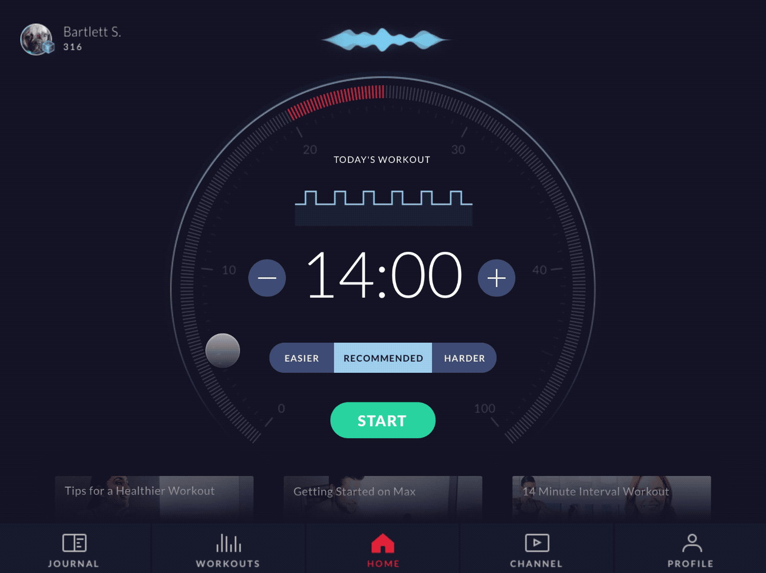 Variant workout selection screen using plus minus buttons to modify time