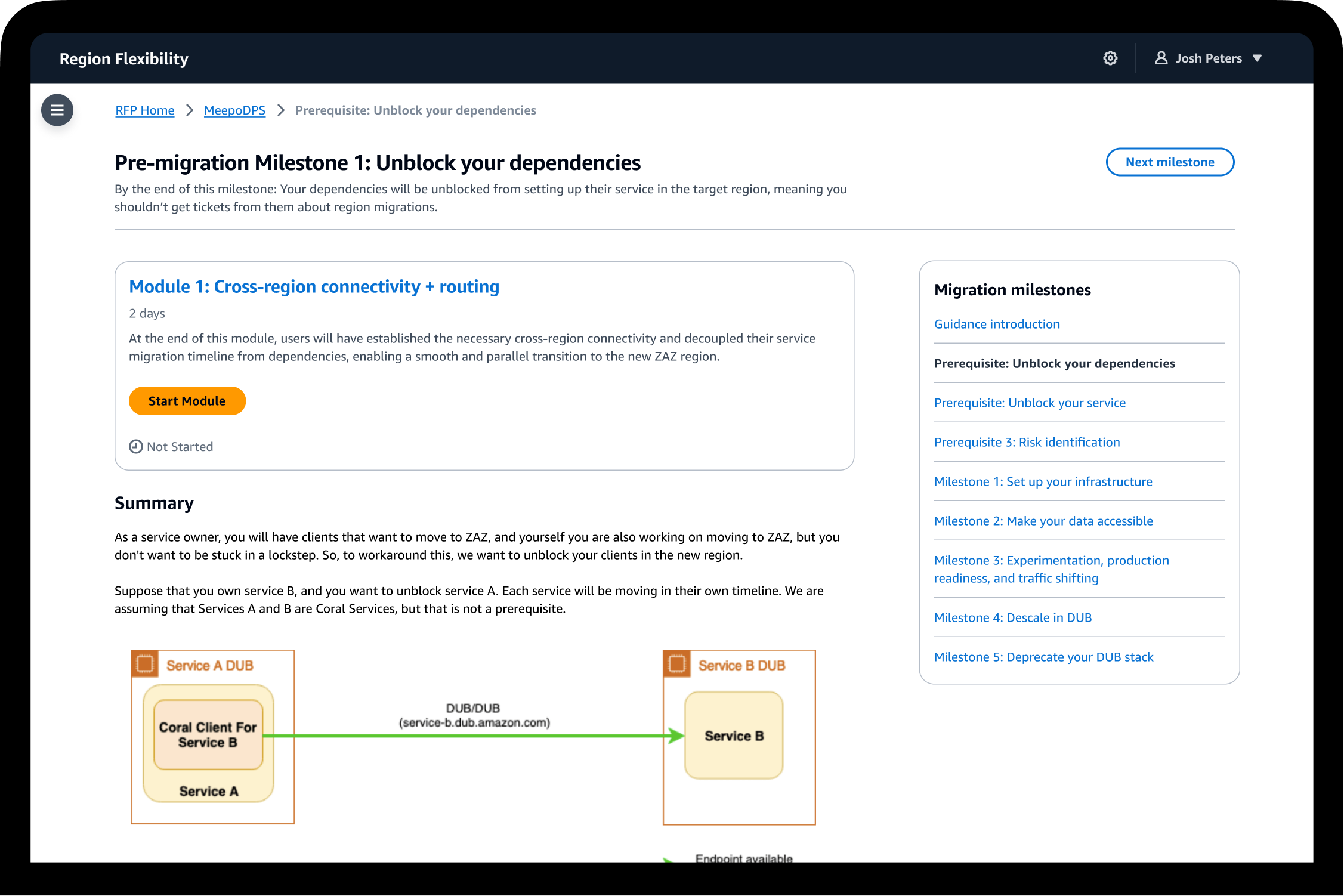Amazon Region Flexibility Portal Lesson page